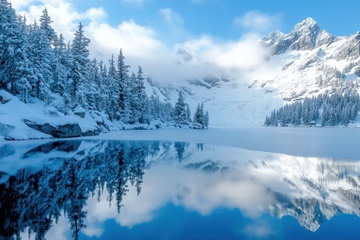 冬季湖泊森林美景