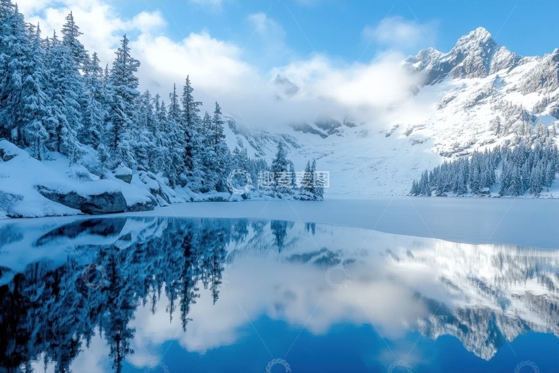 高清大图下载【趣麦麦图】冬季湖泊森林美景