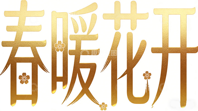 高清大图下载【趣麦麦图】-金色春暖花开艺术字设计