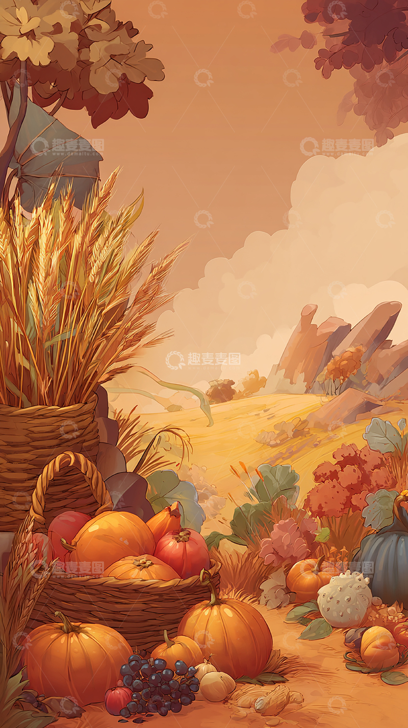 高清大图下载【趣麦麦图】秋日南瓜与丰收果实