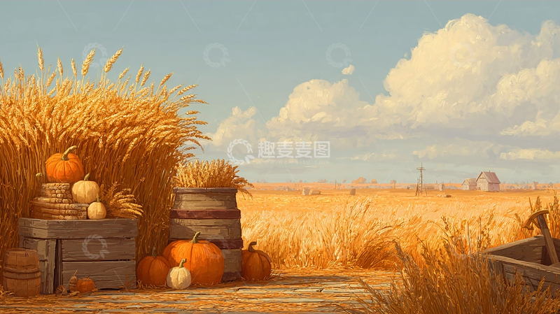 高清大图下载【趣麦麦图】金秋丰收的田野风景