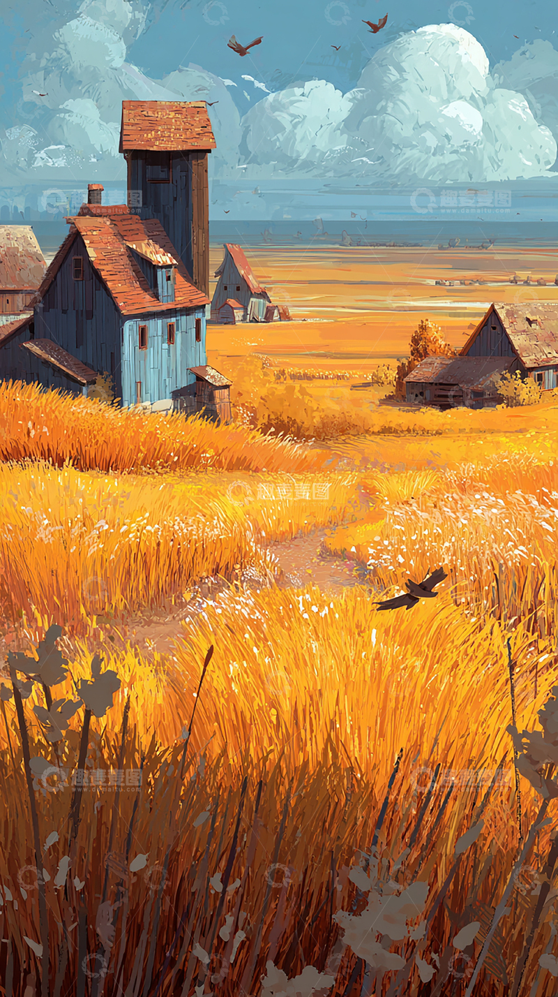 高清大图下载【趣麦麦图】秋日乡村金色画卷