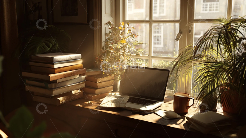 高清大图下载【趣麦麦图】静谧午后光影中的书桌艺术