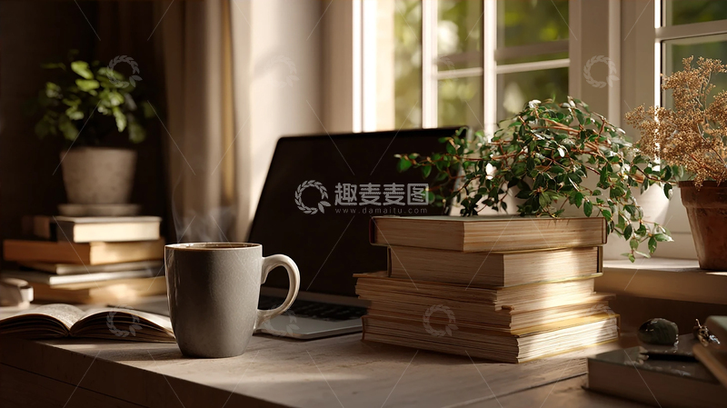 高清大图下载【趣麦麦图】阳光洒落的静谧书房瞬间