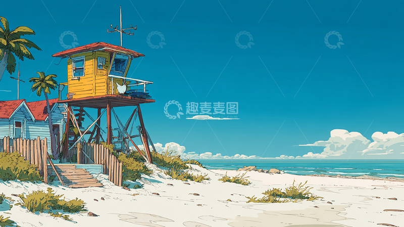 高清大图下载【趣麦麦图】海风下的孤独瞭望塔