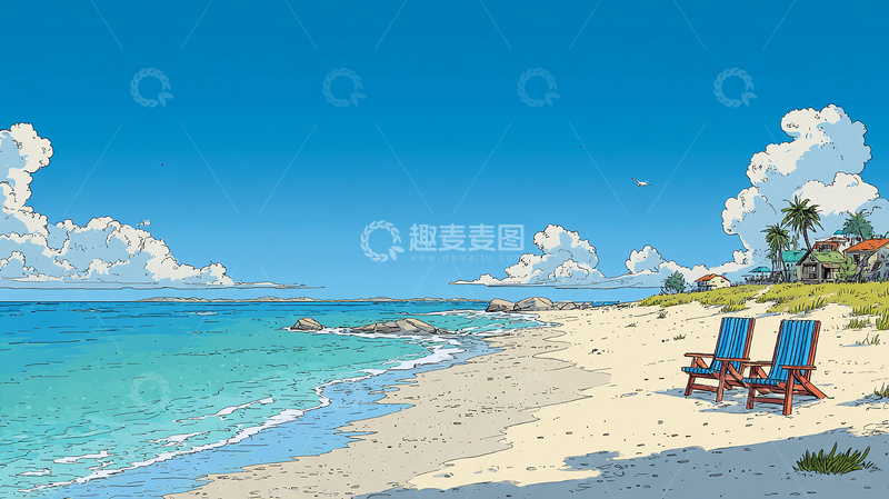 高清大图下载【趣麦麦图】椰影婆娑下的蓝色遐想