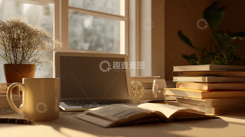 高清大图下载【趣麦麦图】早晨阳光洒落书桌的静谧时光