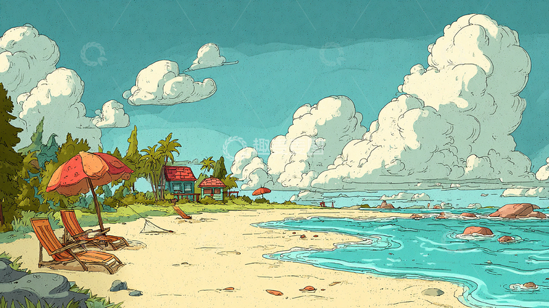 高清大图下载【趣麦麦图】慵懒午后椰影浮云