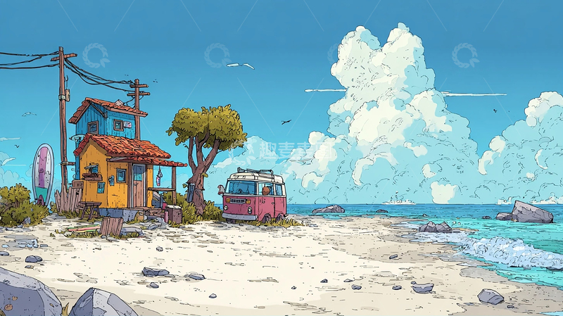 高清大图下载【趣麦麦图】海风漫步的奇趣小屋