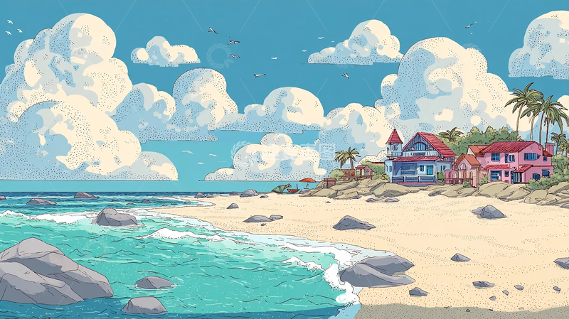 高清大图下载【趣麦麦图】云端之下的静谧海湾