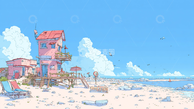 高清大图下载【趣麦麦图】海风吟唱的粉色小屋遐想