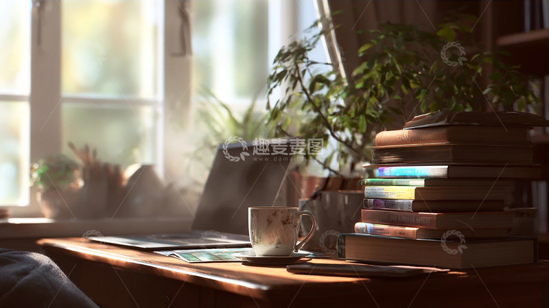 高清大图下载【趣麦麦图】温暖午后咖啡与书香交织