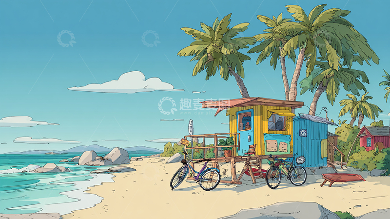 高清大图下载【趣麦麦图】海风吹拂下的椰影童话