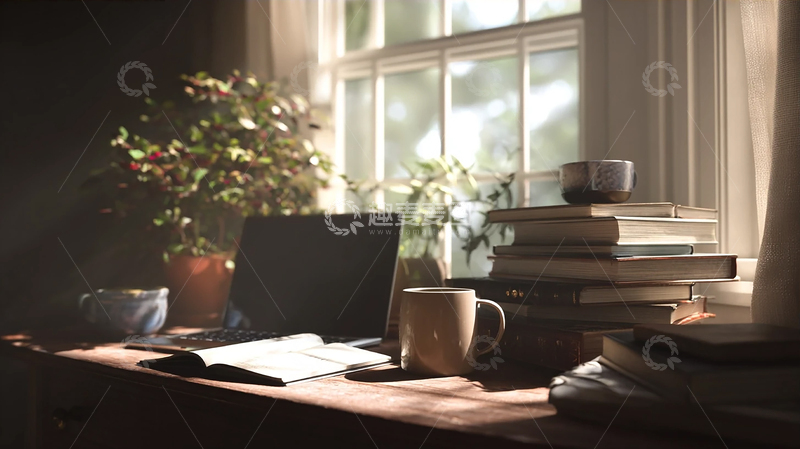 高清大图下载【趣麦麦图】书桌上的静谧晨光时光