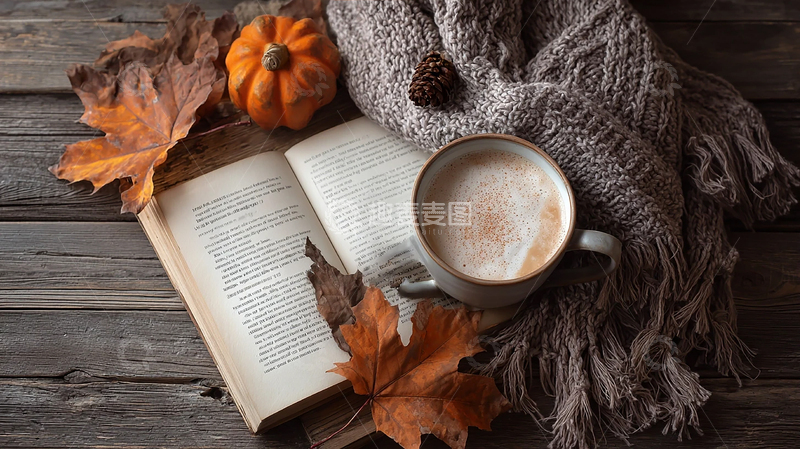 高清大图下载【趣麦麦图】落叶与书香的秋天交响曲