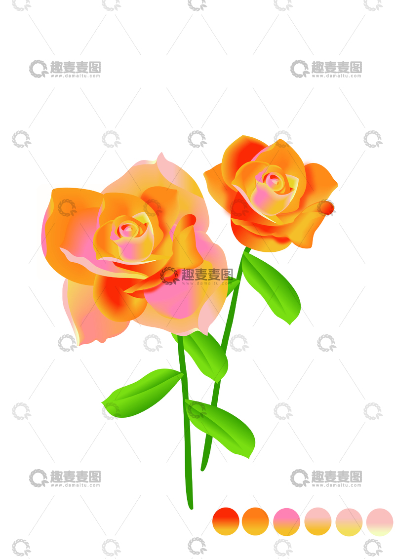 源文件下载【趣麦麦图】-植物系列扁平风玫瑰插画元素