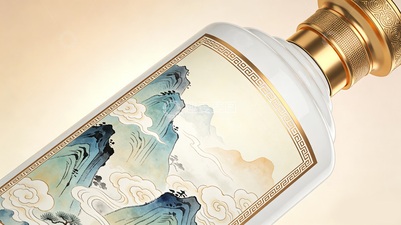 高清大图下载【趣麦麦图】古典山水画风格酒瓶包装设计