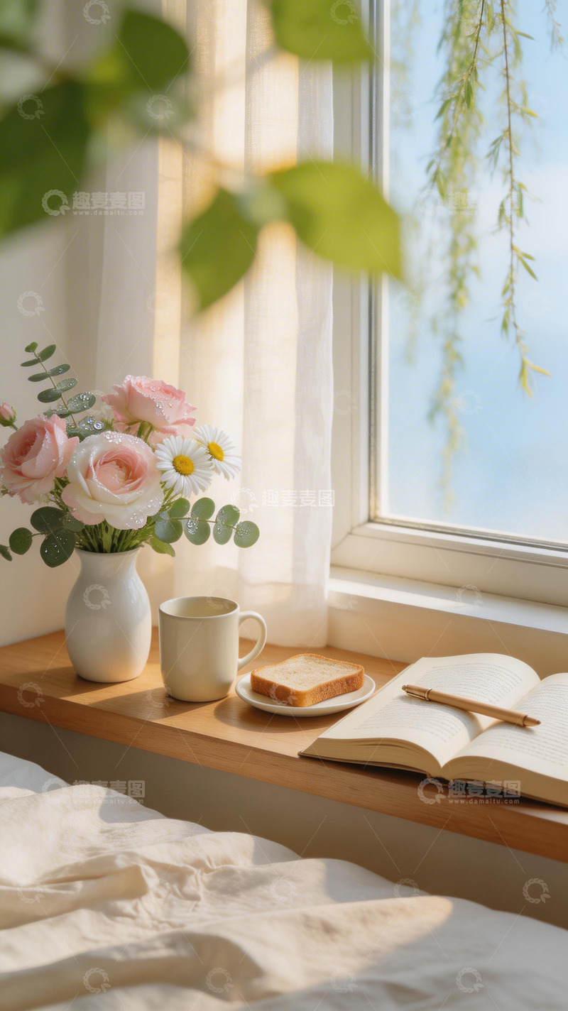 高清大图下载【趣麦麦图】阳光窗台早餐静物摄影