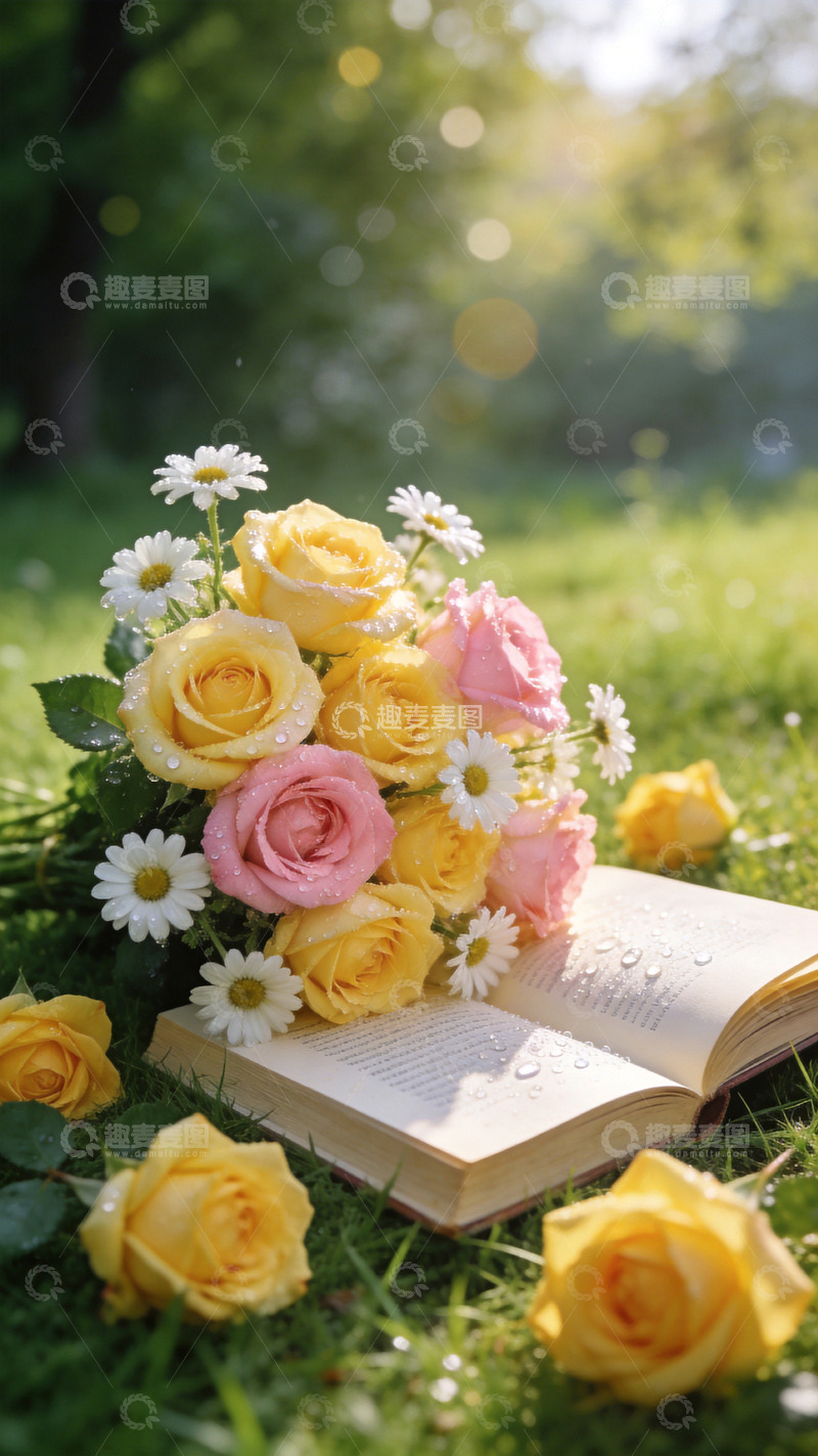 高清大图下载【趣麦麦图】树林草地上的玫瑰花