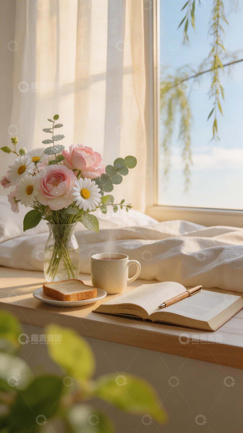高清大图下载【趣麦麦图】温馨晨光书桌静物写真