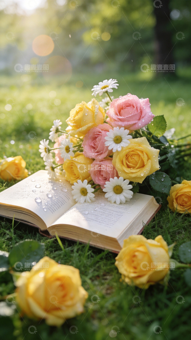 高清大图下载【趣麦麦图】一束黄粉色的玫瑰花