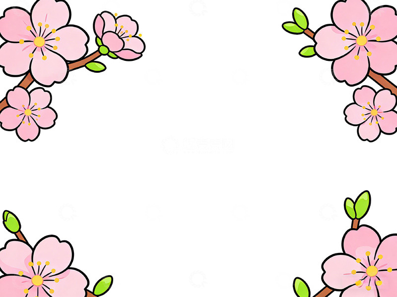 高清大图下载【趣麦麦图】樱花边框卡通插画设计素材