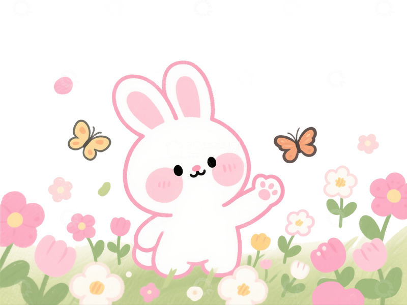 高清大图下载【趣麦麦图】卡通可爱兔花丛插画