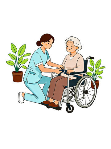 护工照顾老人场景插画素材免扣