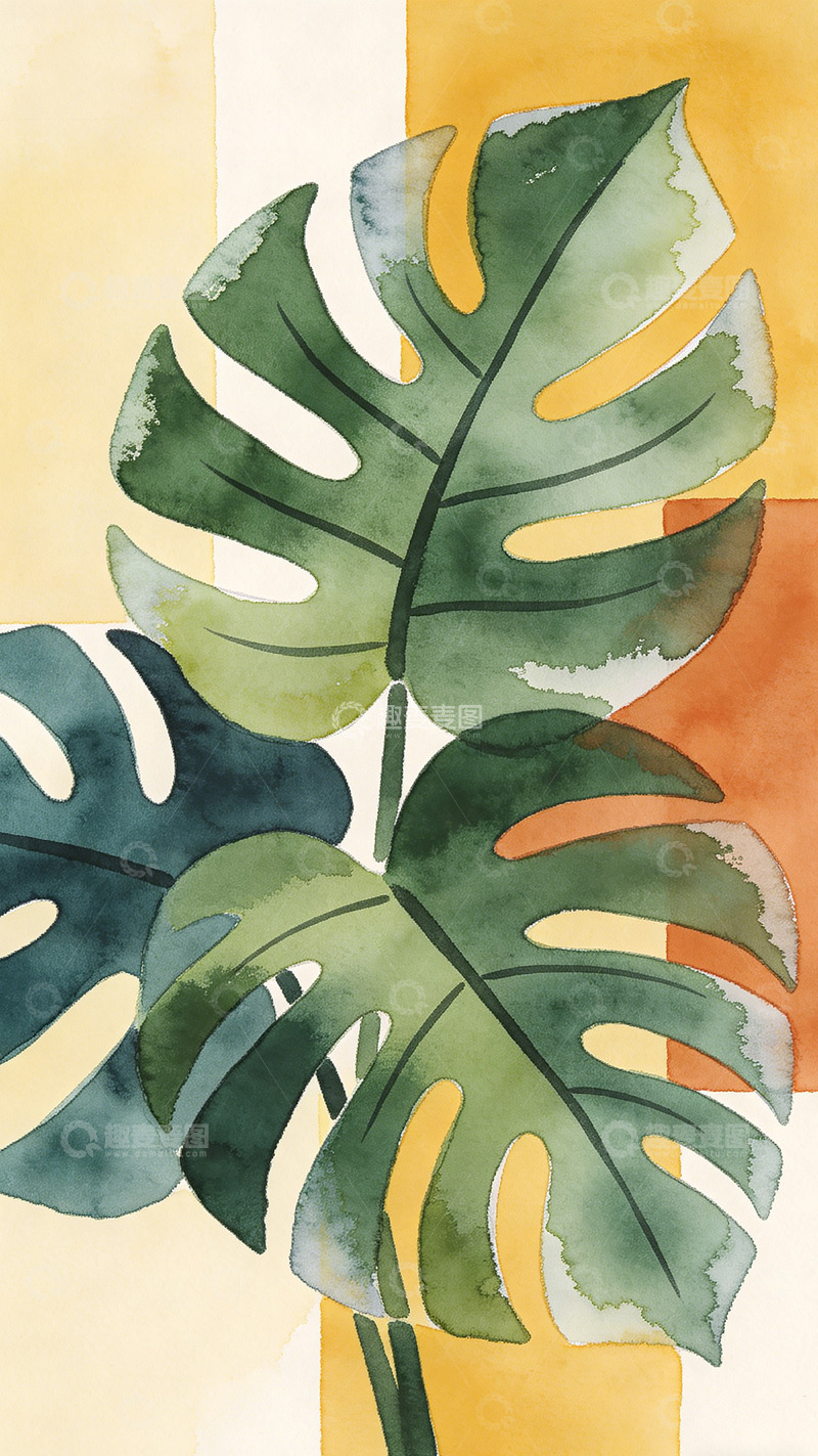 高清大图下载【趣麦麦图】水彩植物叶插画设计