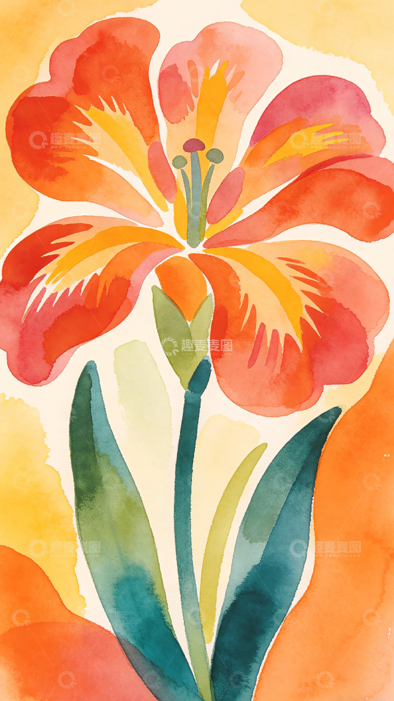 高清大图下载【趣麦麦图】水彩花卉马蒂斯装饰画