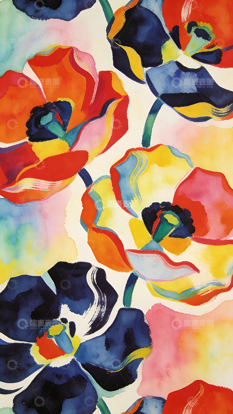 高清大图下载【趣麦麦图】水彩花卉抽象装饰画