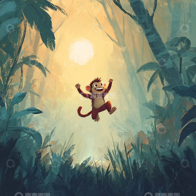 高清大图下载【趣麦麦图】森林奇遇记中的欢快猴子