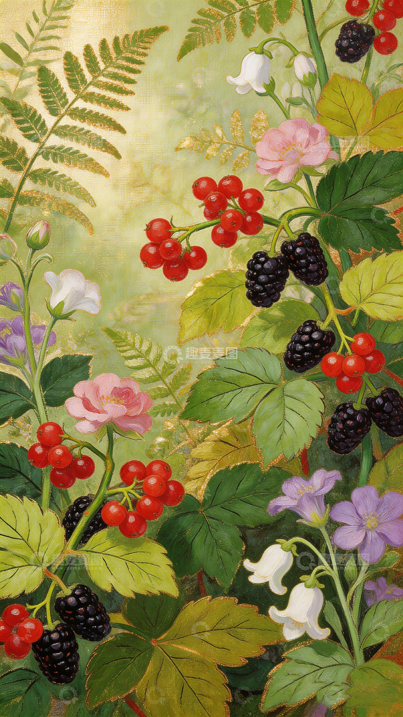 高清大图下载【趣麦麦图】自然风浆果花卉插画设计素材