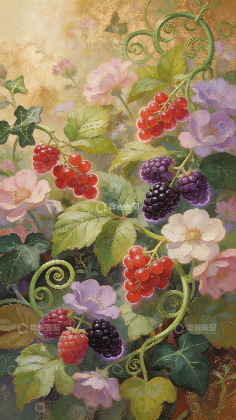 高清大图下载【趣麦麦图】写实风浆果花卉油画装饰画