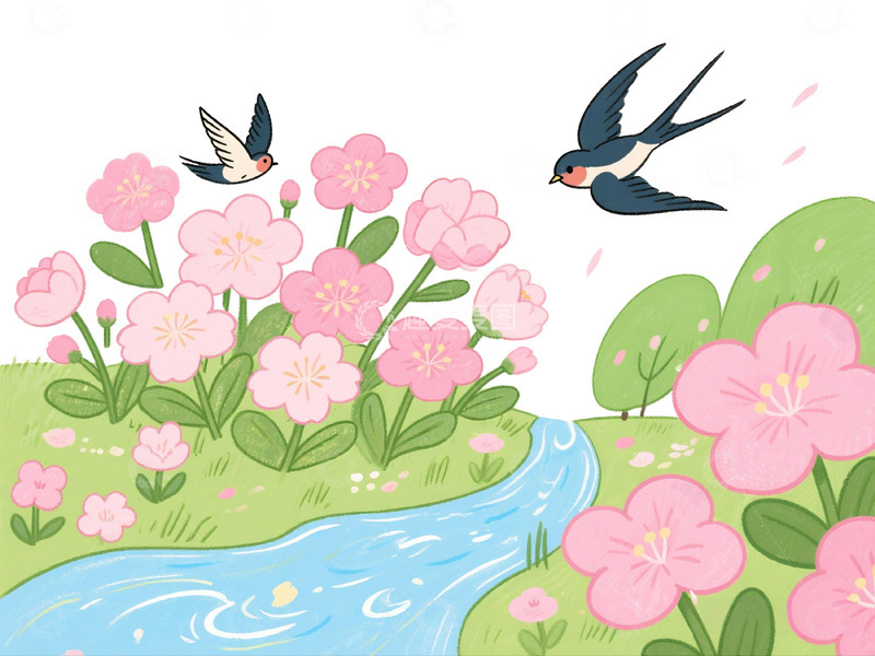 高清大图下载【趣麦麦图】春日花鸟图卡通插画