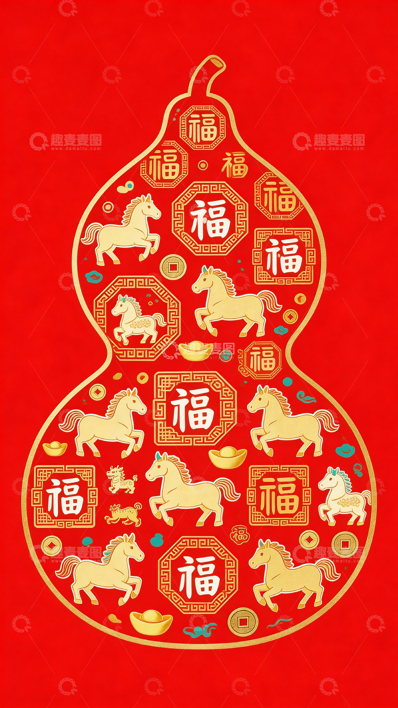 高清大图下载【趣麦麦图】福字葫芦骏马喜庆装饰设计