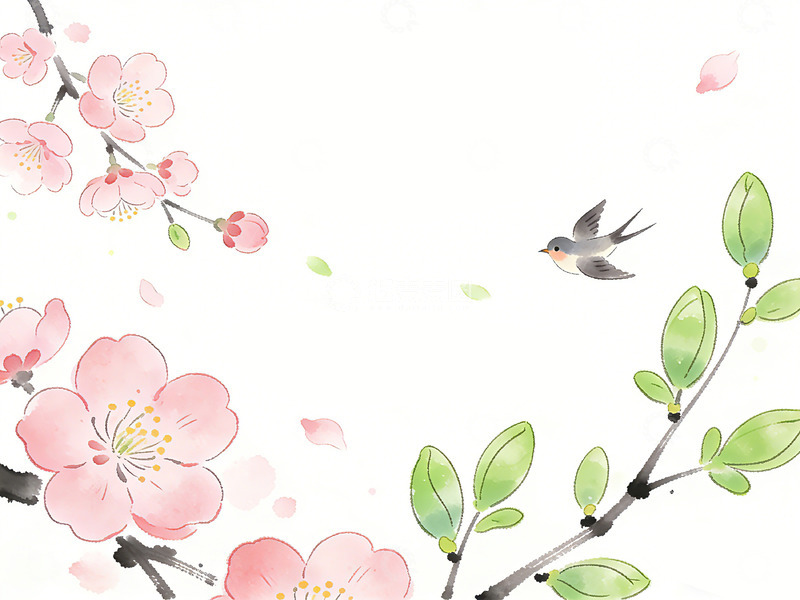 高清大图下载【趣麦麦图】水墨花鸟画春天背景素材