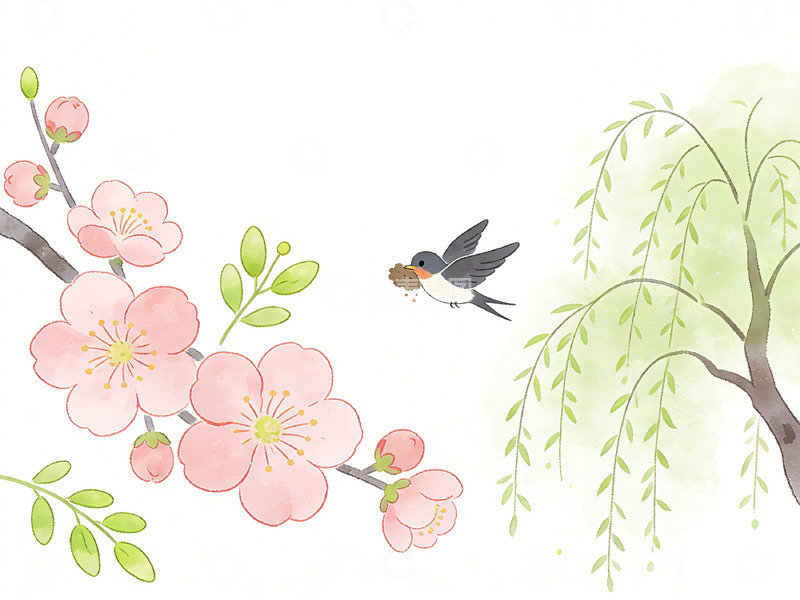 高清大图下载【趣麦麦图】水彩花鸟春天插画素材