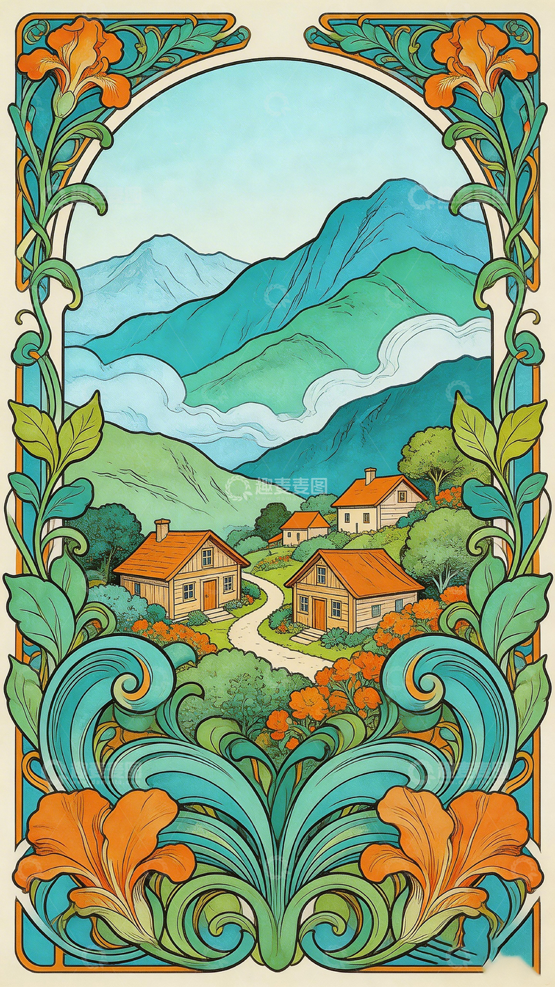 高清大图下载【趣麦麦图】新艺术风格山水田园插画