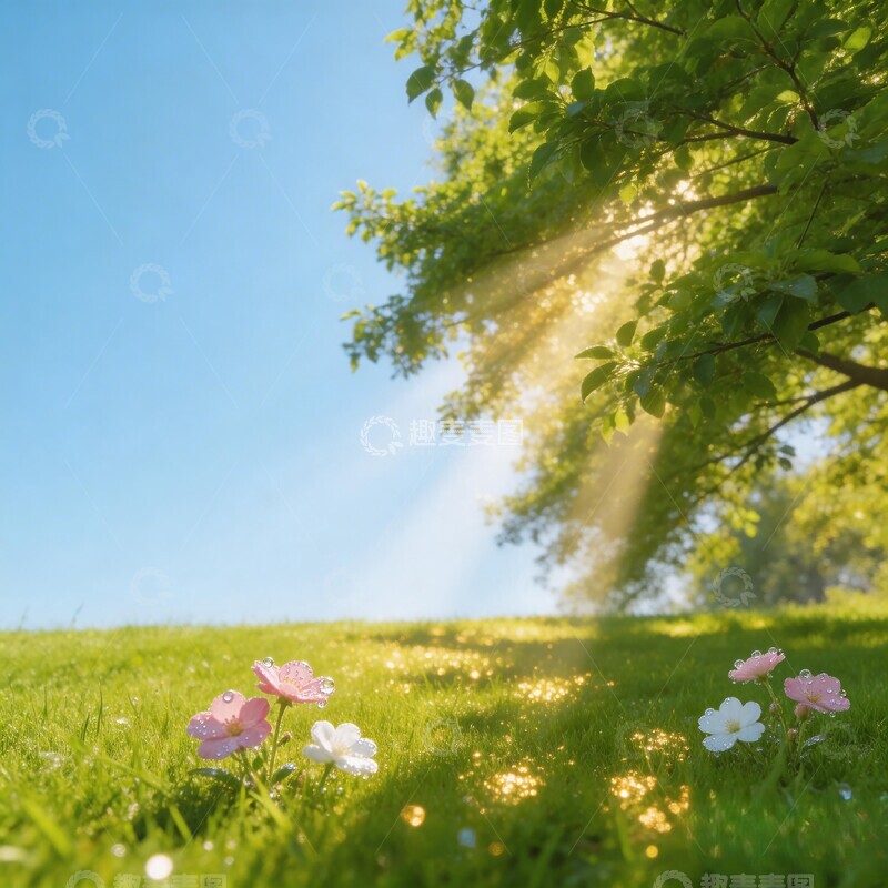 高清大图下载【趣麦麦图】阳光草地鲜花风景图