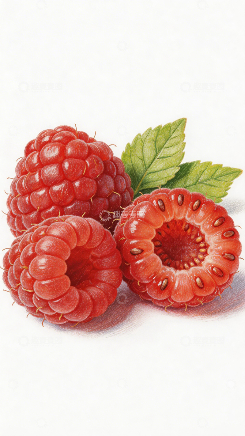 高清大图下载【趣麦麦图】彩铅画红莓特写水果插画
