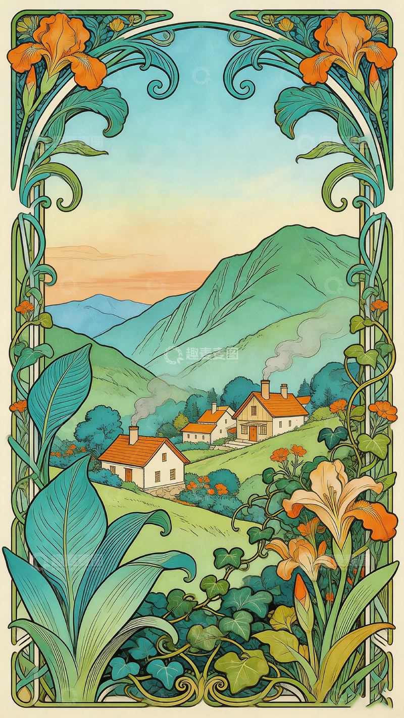 高清大图下载【趣麦麦图】新艺术风格田园风光插画