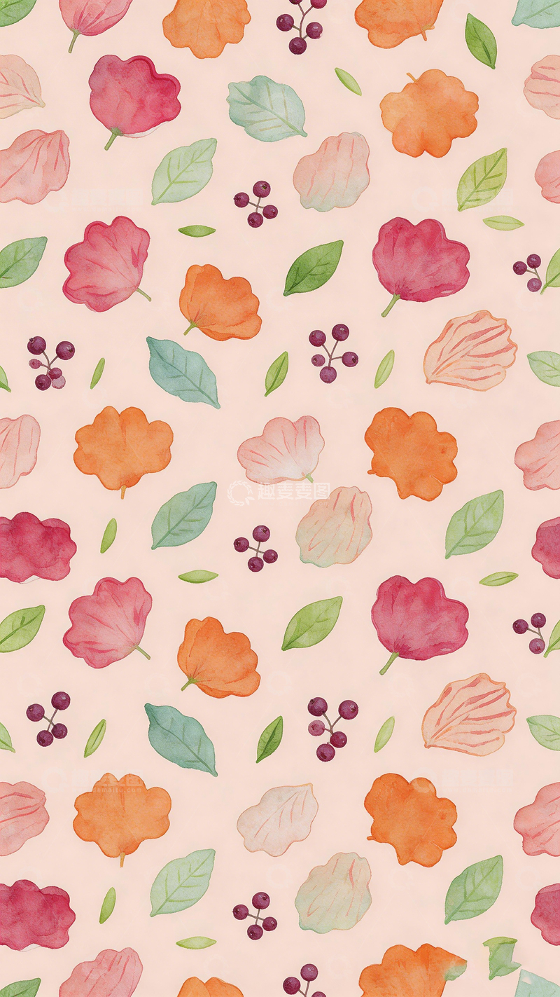 高清大图下载【趣麦麦图】水彩花卉图案壁纸设计素材