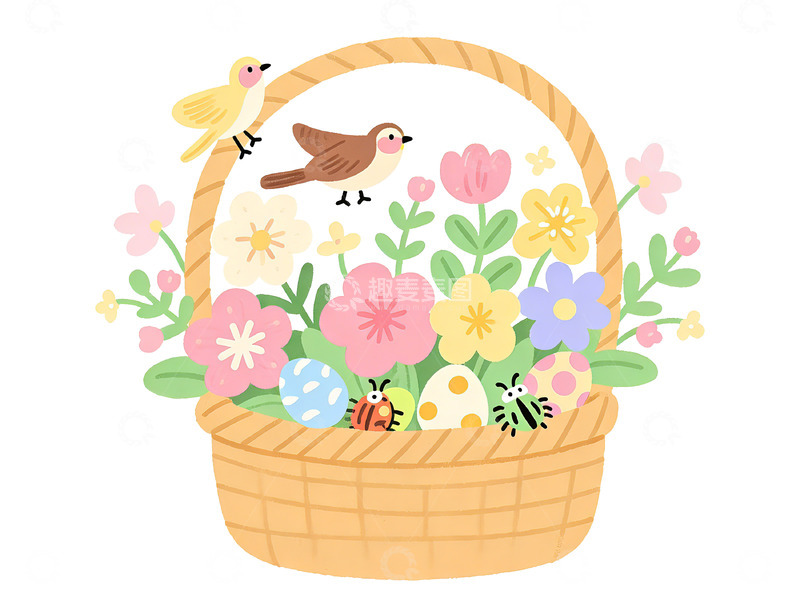 高清大图下载【趣麦麦图】卡通风格复活节花篮插画素材