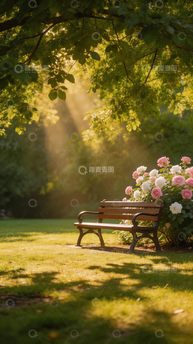 高清大图下载【趣麦麦图】公园长椅花景阳光