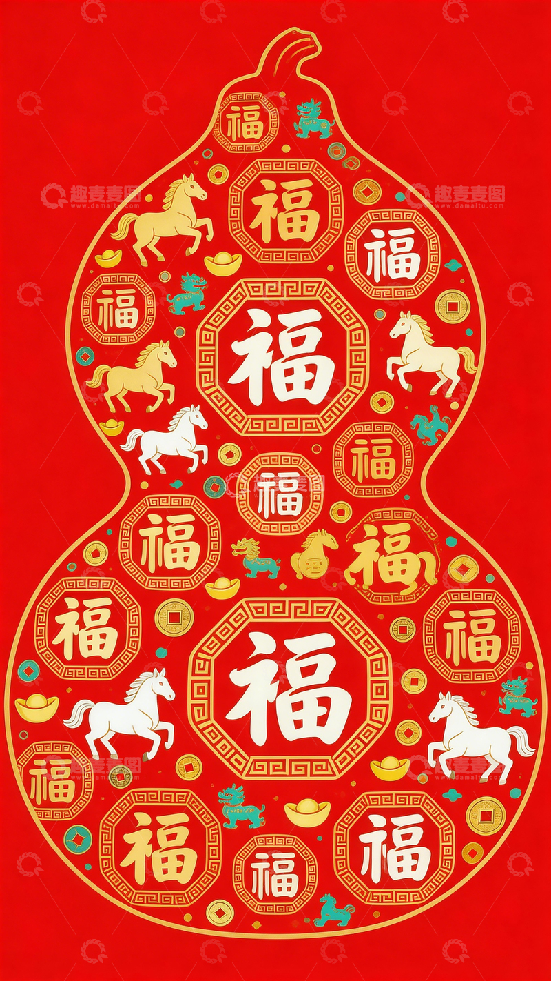 高清大图下载【趣麦麦图】福字葫芦喜庆年画设计素材