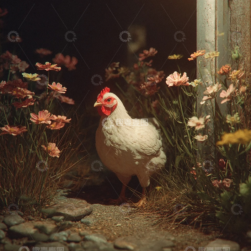 高清大图下载【趣麦麦图】夜色中的白羽鸡奇遇记