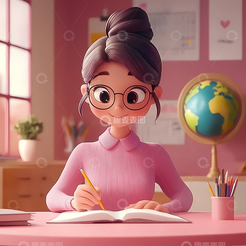 高清大图下载【趣麦麦图】温馨学习场景卡通插画
