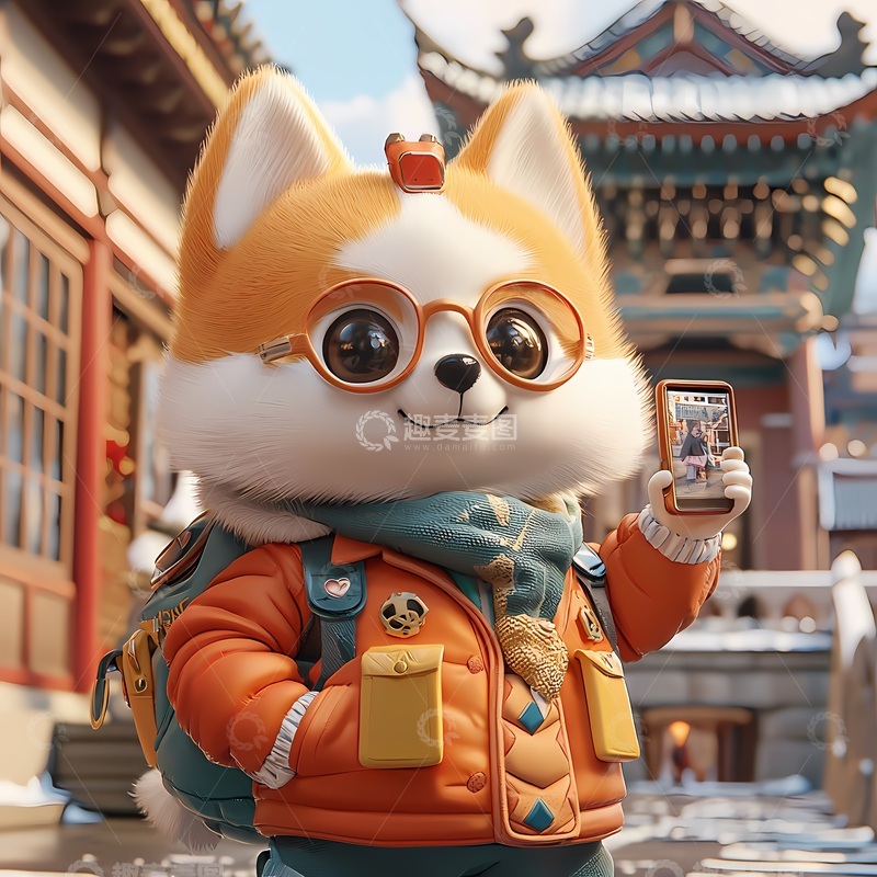 高清大图下载【趣麦麦图】卡通动物自拍传统文化场景