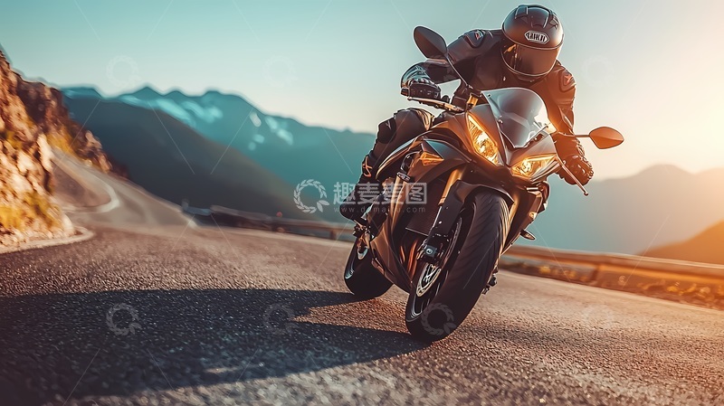 高清大图下载【趣麦麦图】山路骑行摩托车风景摄影